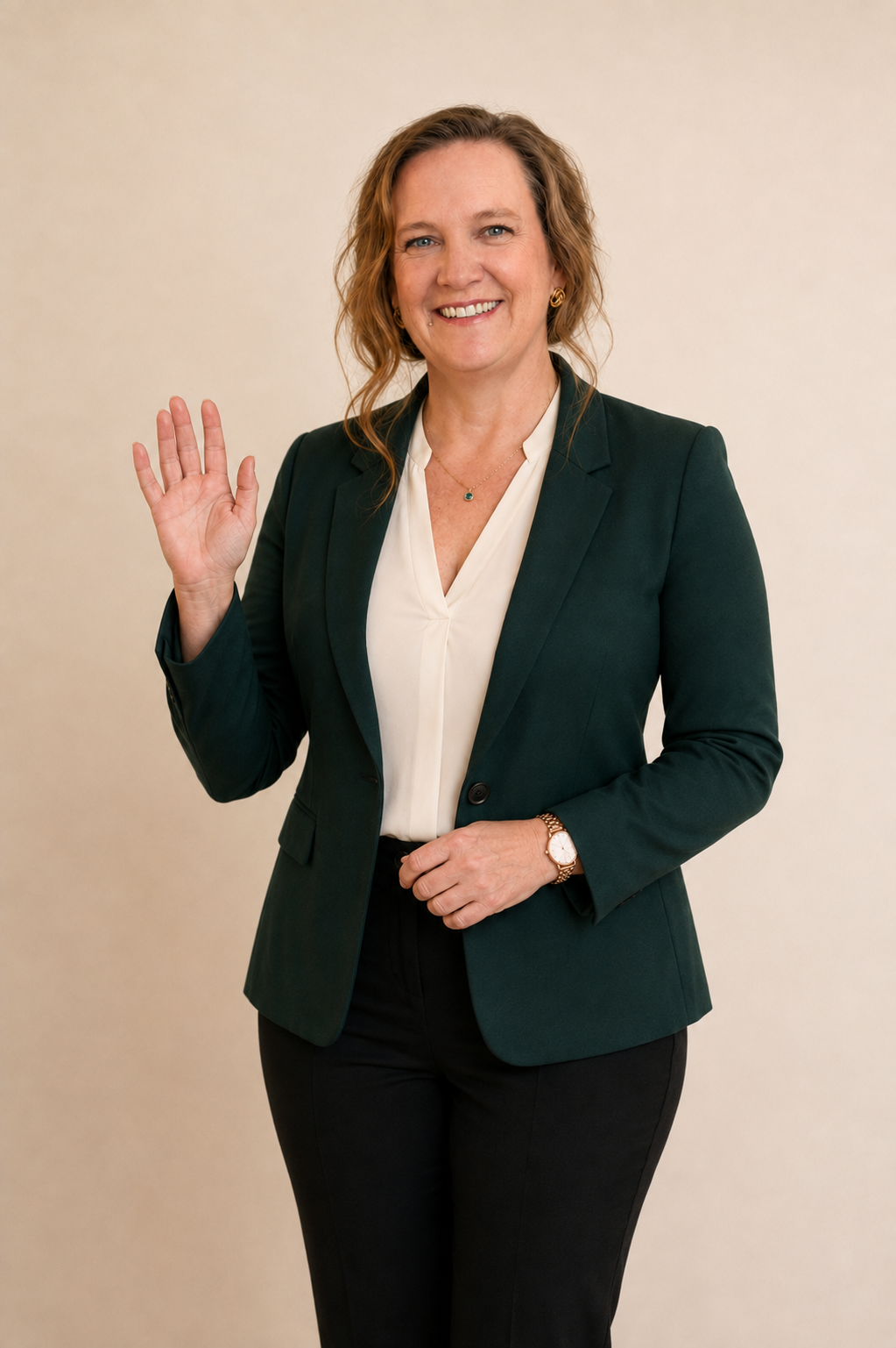 Rebecca Warren, founder of Break the Cycle Finance, smiling and waving